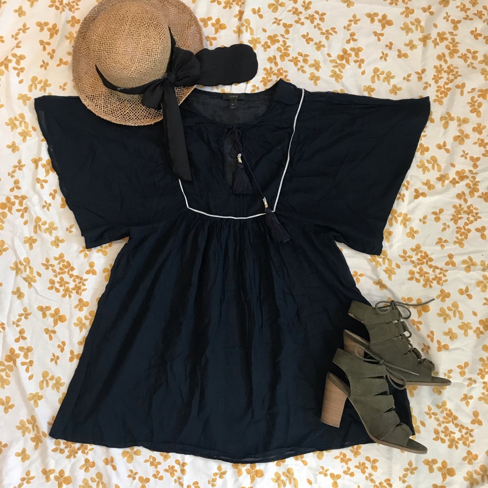 J.Crew Cotton Navy Sheer Tunic Dress